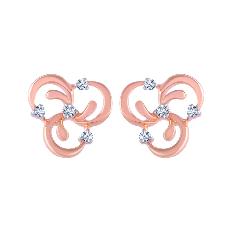 14k (585) Rose Gold And Diamond Stud Earrings For Women