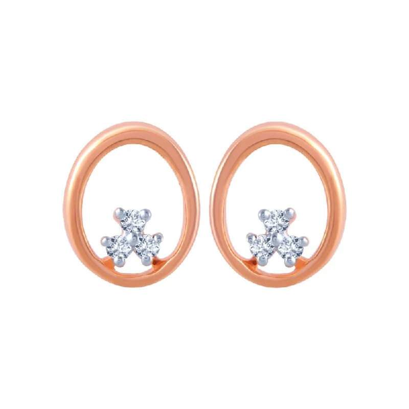 14k (585) Rose Gold And Diamond Stud Earrings For Women