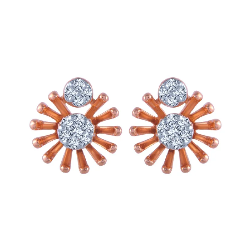 14k (585) Rose Gold And Diamond Stud Earrings For Women