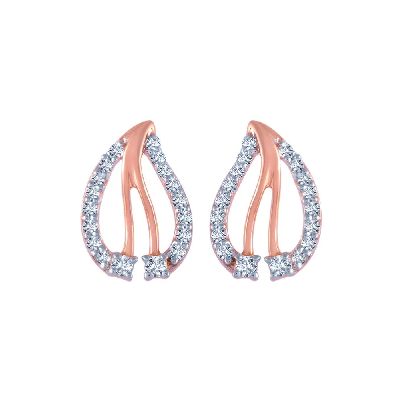 14k (585) Rose Gold And Diamond Stud Earrings For Women