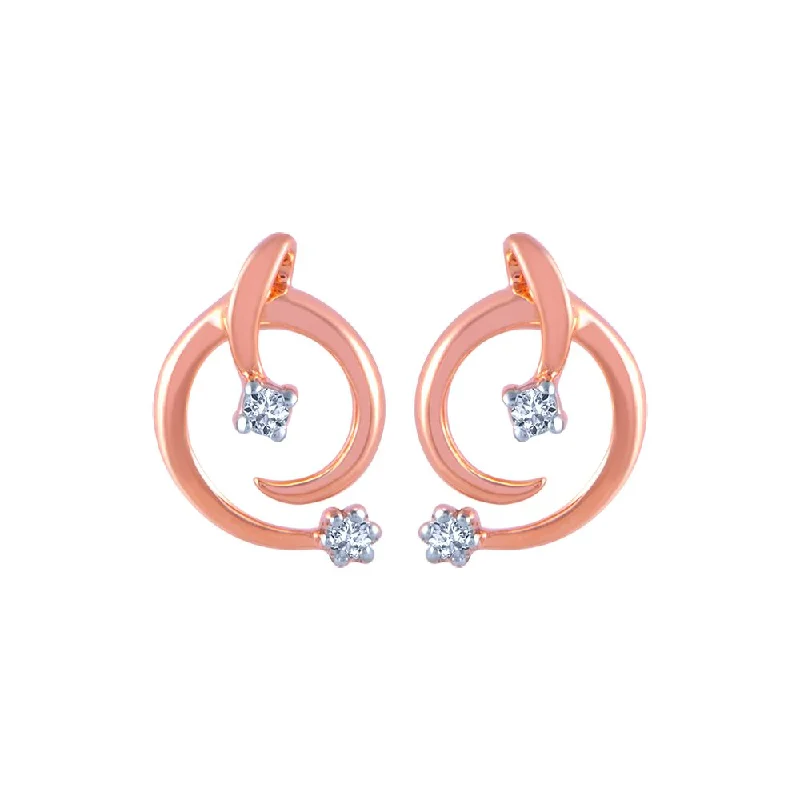 14k (585) Rose Gold And Diamond Stud Earrings For Women