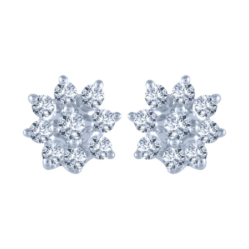 14k (585) White Gold And Diamond Stud Earrings For Women