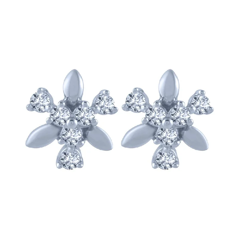 14k (585) White Gold And Diamond Stud Earrings For Women