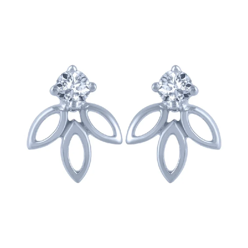 14k (585) White Gold And Diamond Stud Earrings For Women