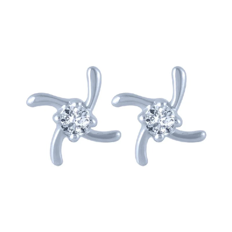 14k (585) White Gold And Diamond Stud Earrings For Women