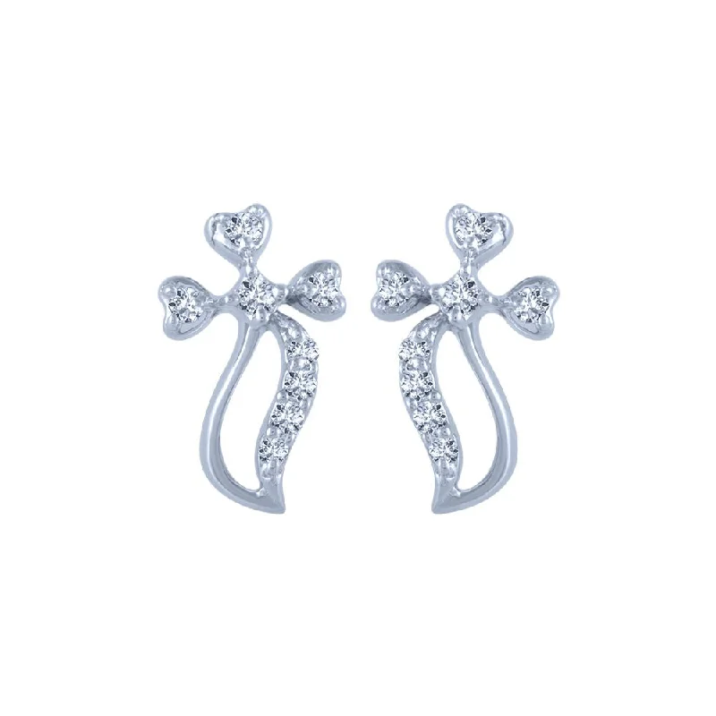 14k (585) White Gold And Diamond Stud Earrings For Women