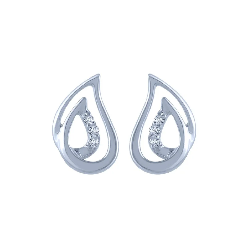 14k (585) White Gold And Diamond Stud Earrings For Women