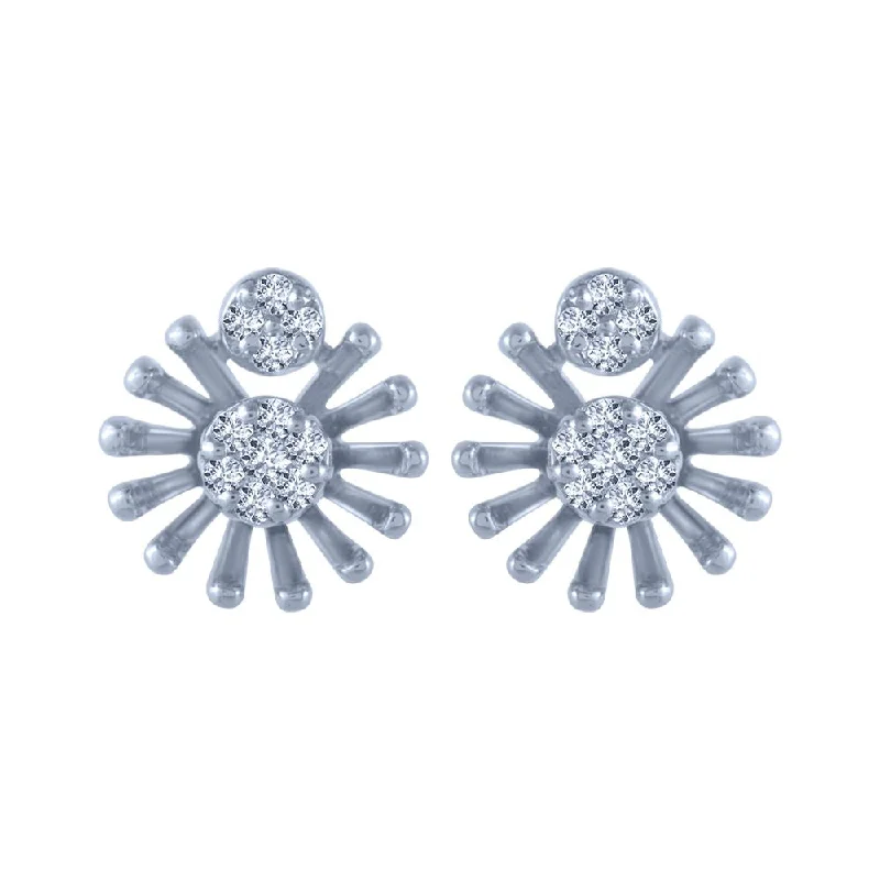 14k (585) White Gold And Diamond Stud Earrings For Women