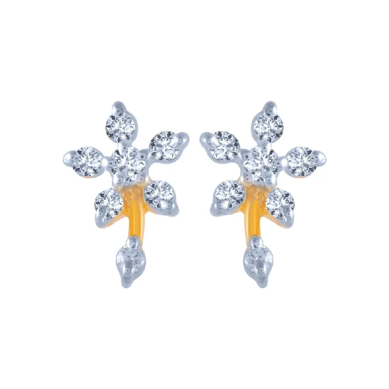 14k (585) Yellow Gold And Diamond Stud Earrings For Women