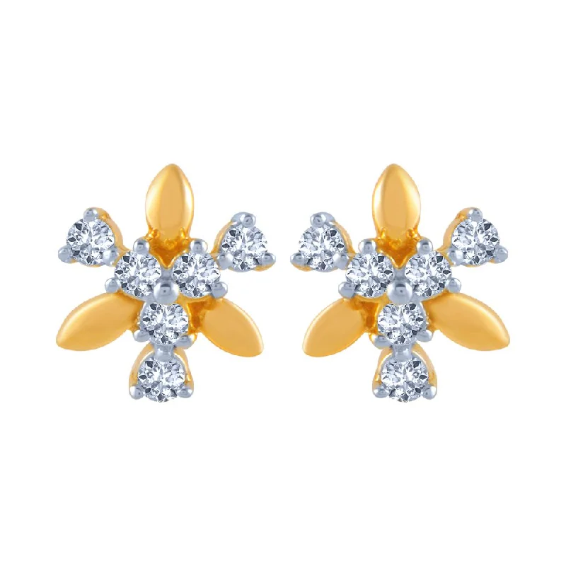 14k (585) Yellow Gold And Diamond Stud Earrings For Women