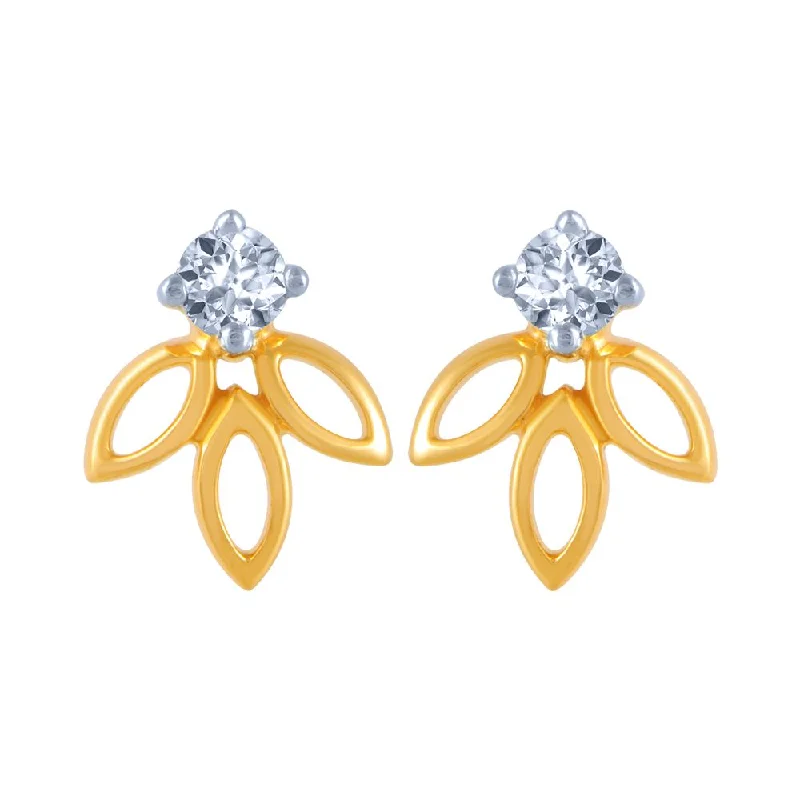 14k (585) Yellow Gold And Diamond Stud Earrings For Women