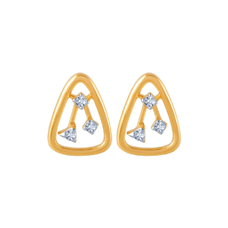 14k (585) Yellow Gold And Diamond Stud Earrings For Women