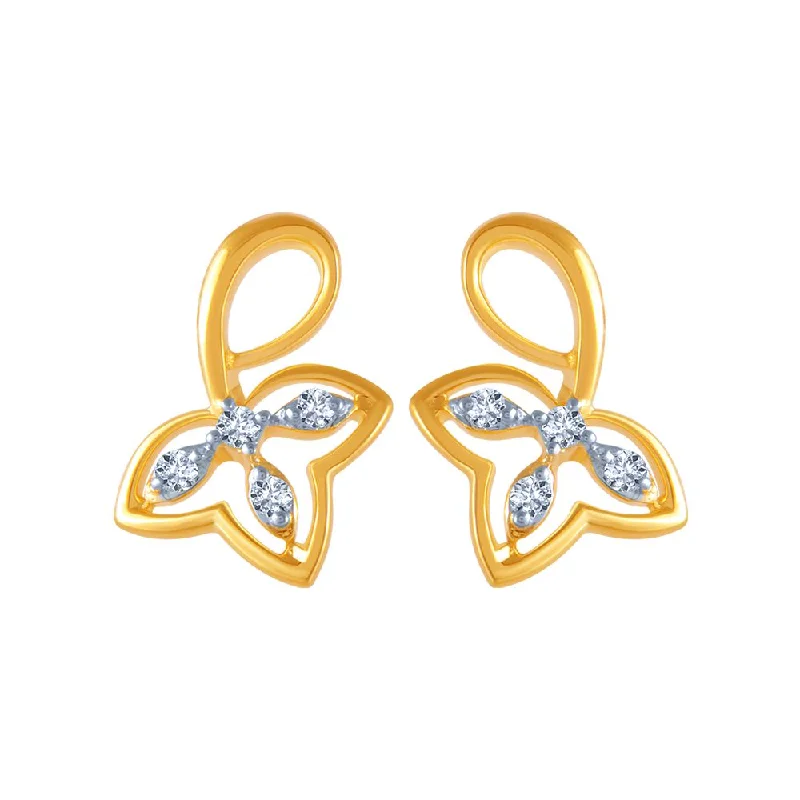 14k (585) Yellow Gold And Diamond Stud Earrings For Women