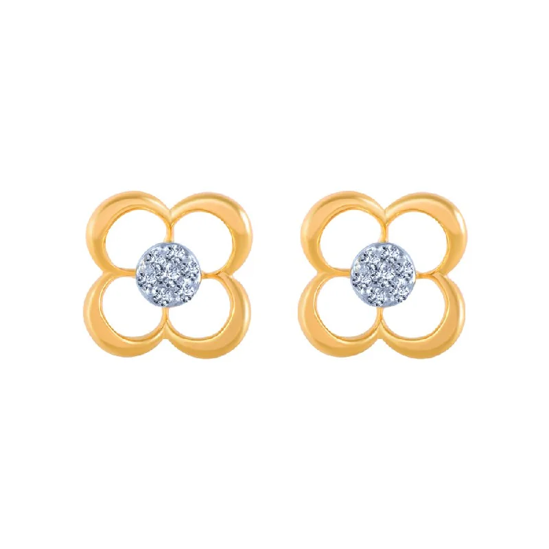 14k (585) Yellow Gold And Diamond Stud Earrings For Women