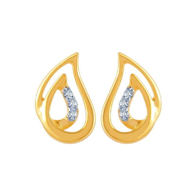 14k (585) Yellow Gold And Diamond Stud Earrings For Women