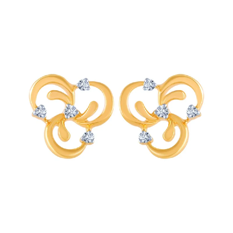 14k (585) Yellow Gold And Diamond Stud Earrings For Women