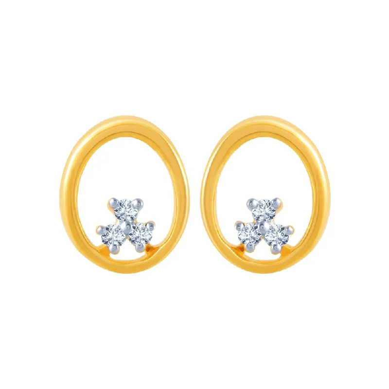 14k (585) Yellow Gold And Diamond Stud Earrings For Women