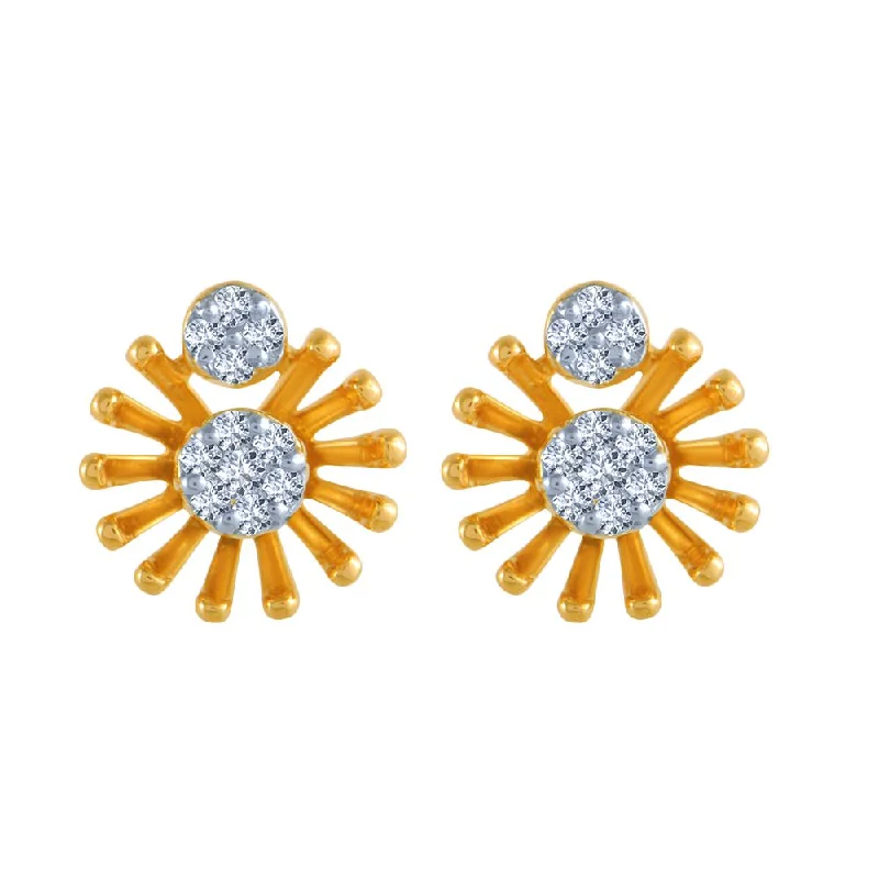 14k (585) Yellow Gold And Diamond Stud Earrings For Women