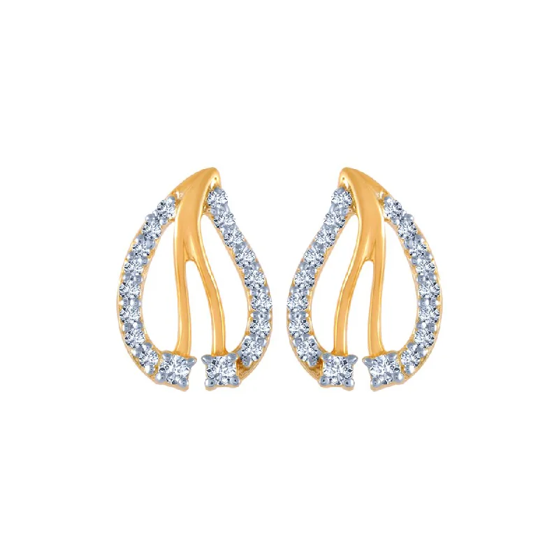 14k (585) Yellow Gold And Diamond Stud Earrings For Women