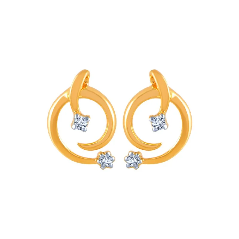 14k (585) Yellow Gold And Diamond Stud Earrings For Women