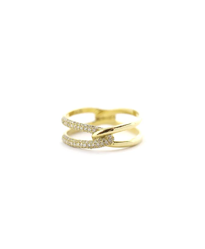 14K Gold Pave Diamond Interlocking X Ring