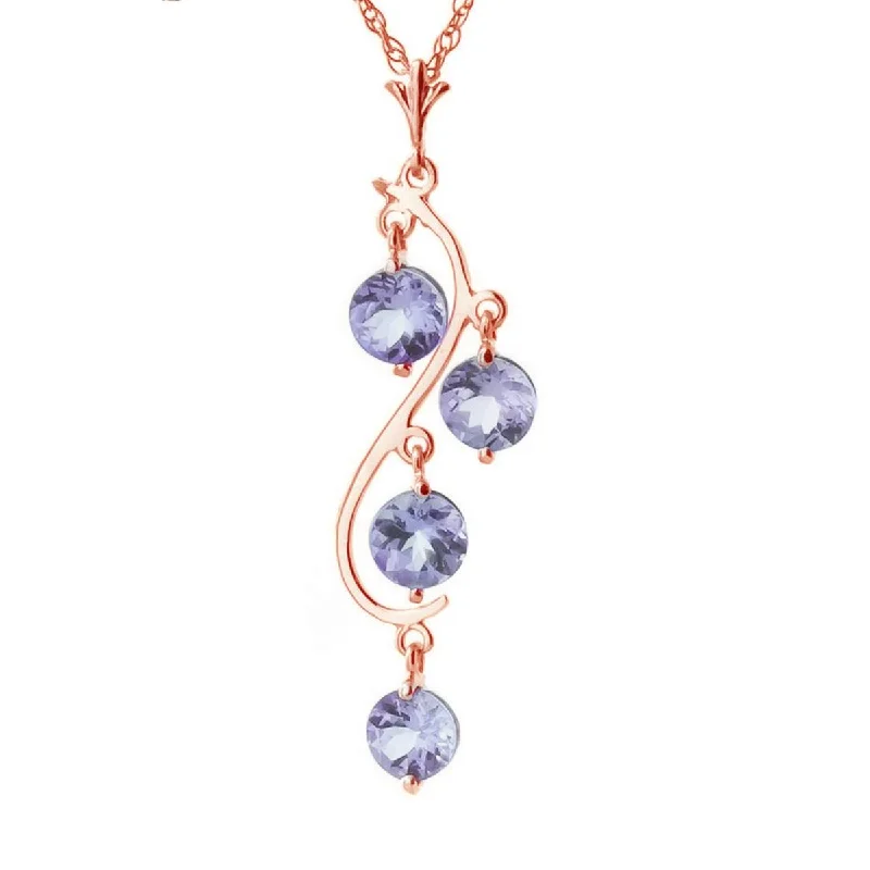 14K Solid Rose Gold Natural Tanzanites Necklace Jewelry