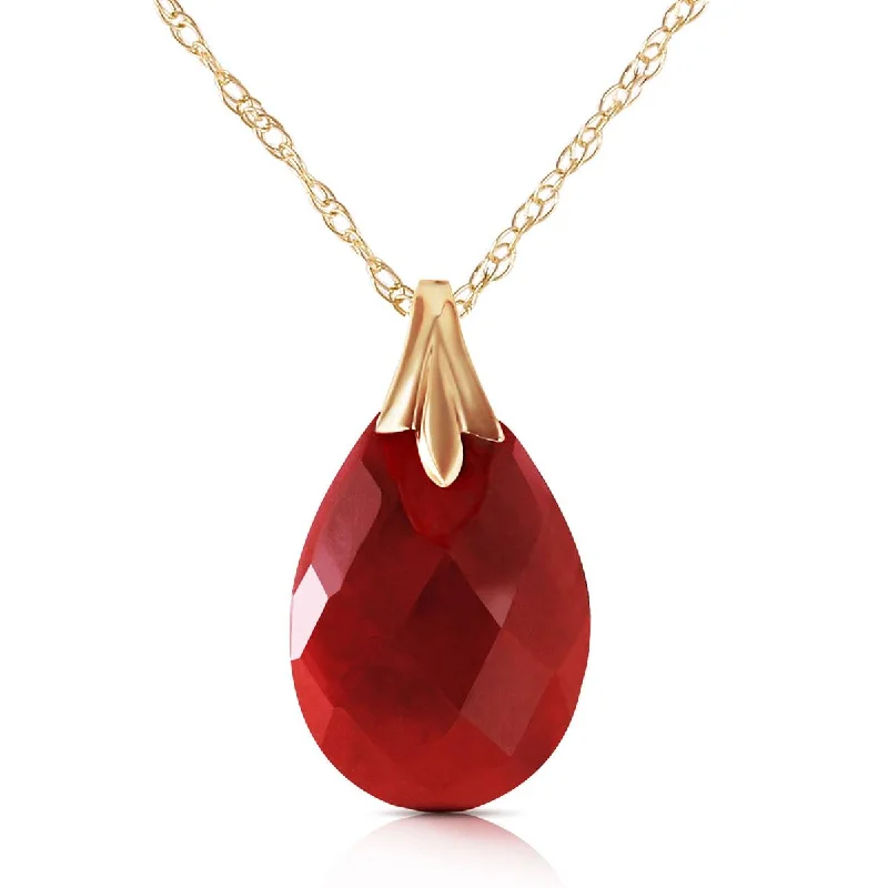 14K Solid Yellow Gold Necklace w/ Natural Diamondyed Ruby