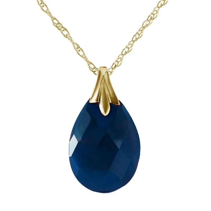 14K Solid Yellow Gold Necklace w/ Natural Diamondyed Sapphire