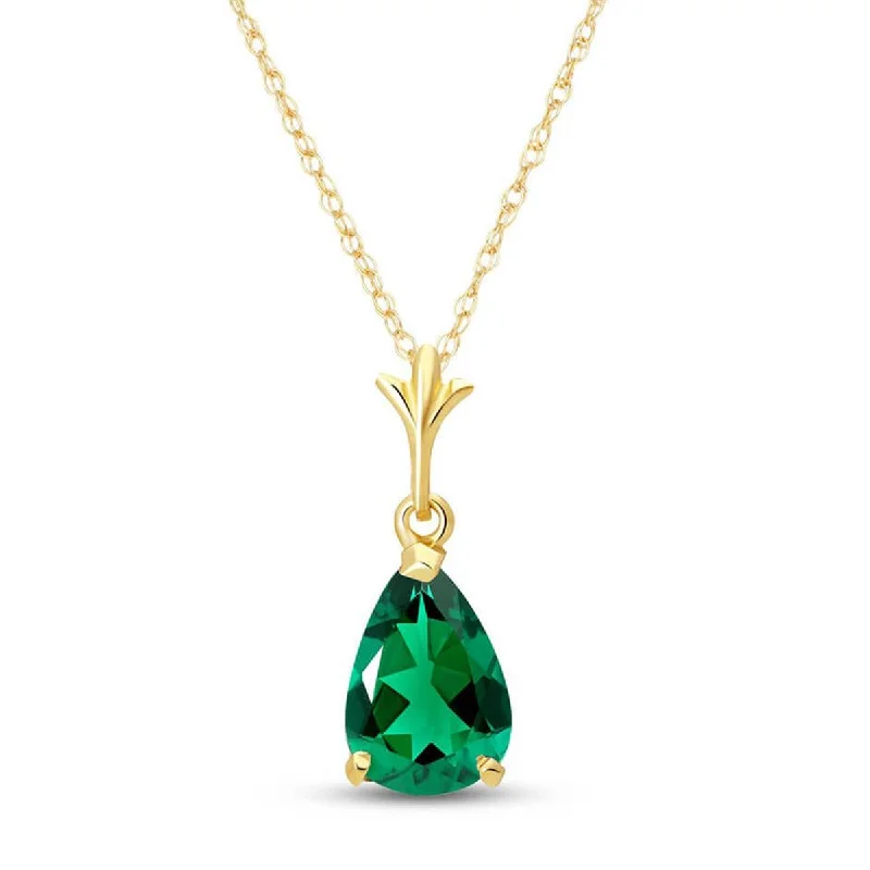 14K Solid Yellow Gold Necklace With Pear Shape 1.00 ctw High Polished Genuine Emerald - Grade AAA