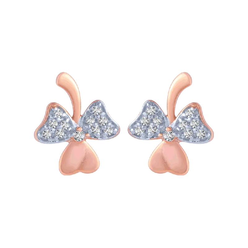 14KT (585) Rose Gold And Diamond Stud Earrings For Women