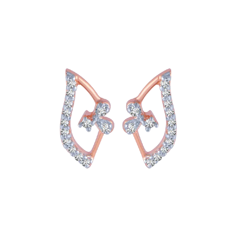 14KT (585) Rose Gold And Diamond Stud Earrings For Women