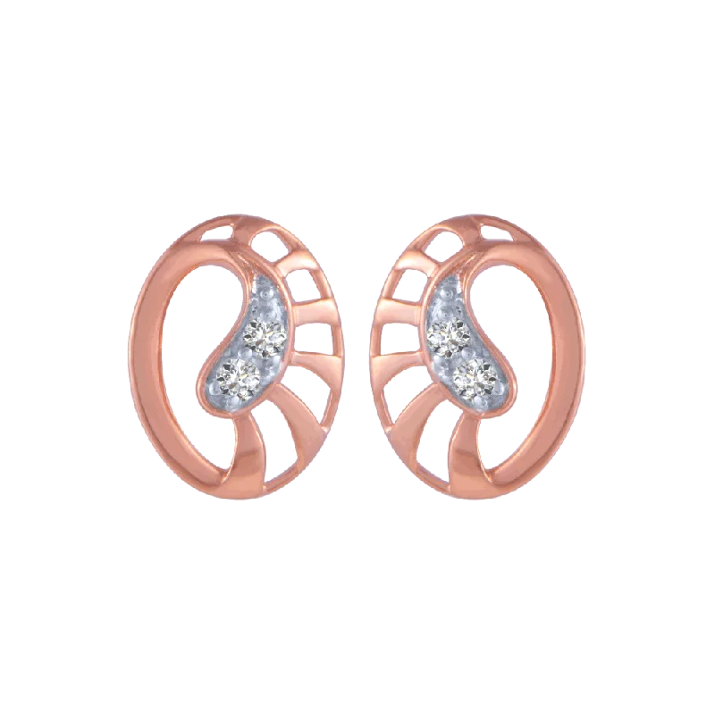 14KT (585) Rose Gold And Diamond Stud Earrings For Women