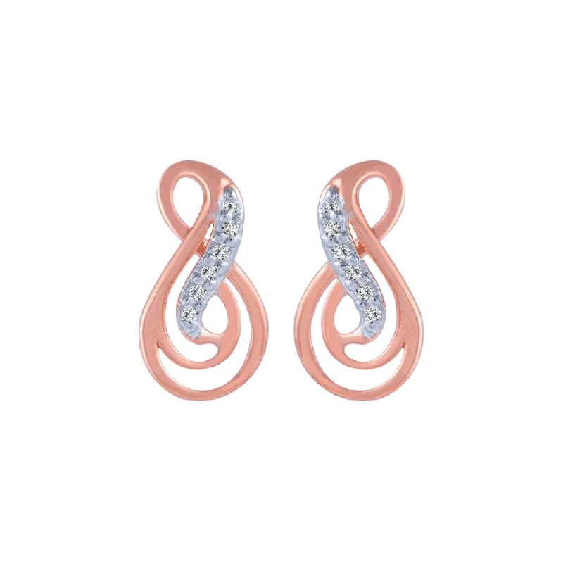 14KT (585) Rose Gold And Diamond Stud Earrings For Women