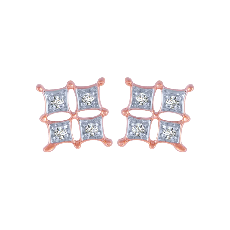 14KT (585) Rose Gold And Diamond Stud Earrings For Women