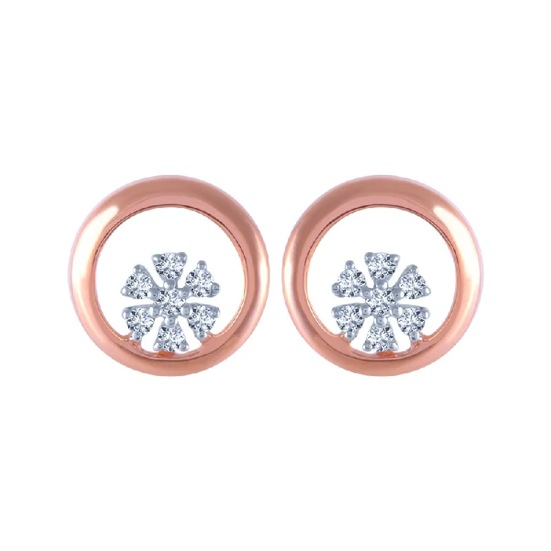 14KT (585) Rose Gold And Diamond Stud Earrings For Women