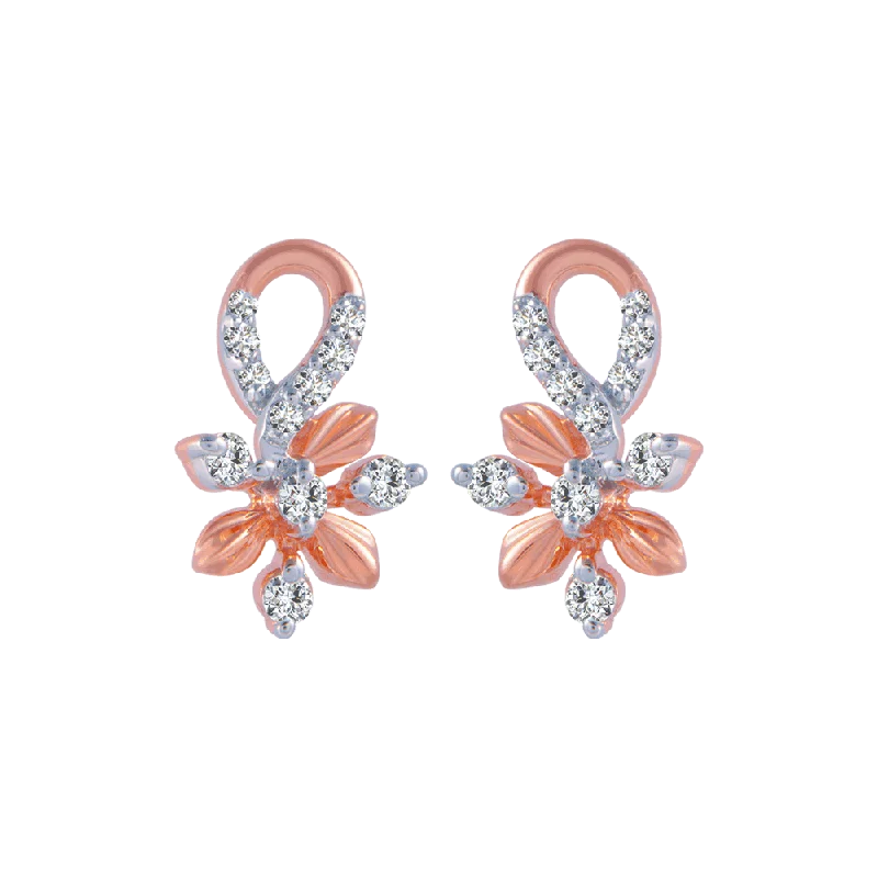 14KT (585) Rose Gold And Diamond Stud Earrings For Women