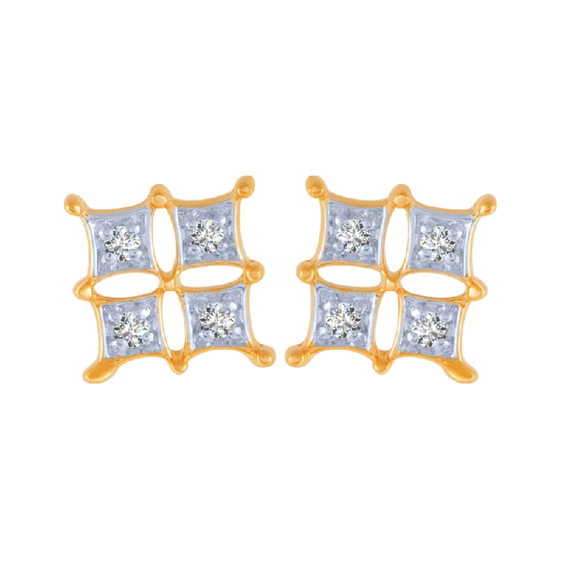 14KT (585) Yellow Gold And Diamond Stud Earrings For Women