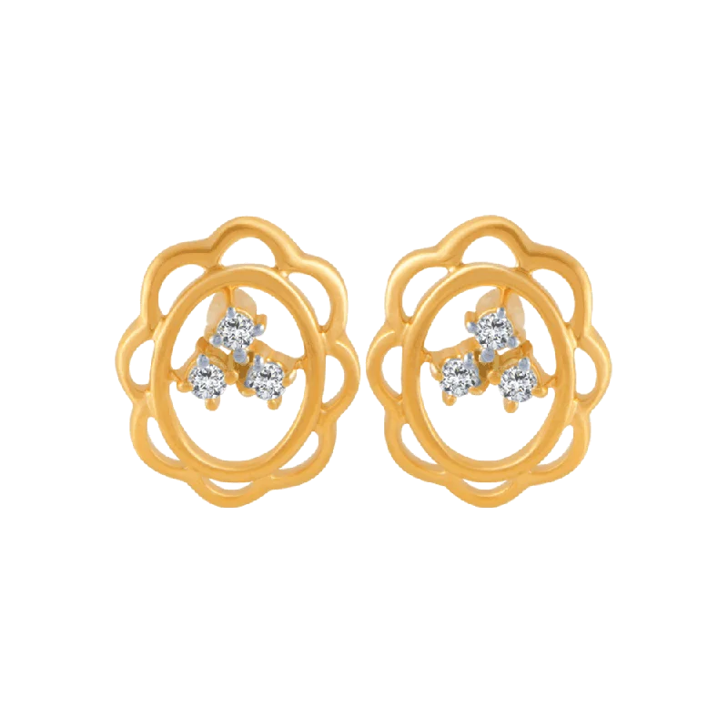 14KT (585) Yellow Gold And Diamond Stud Earrings For Women