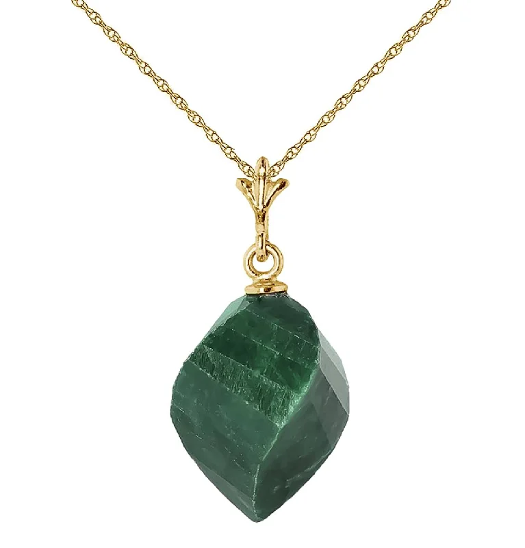 15.25 Carat 14K Solid Yellow Gold Necklace Twisted Briolette Emerald