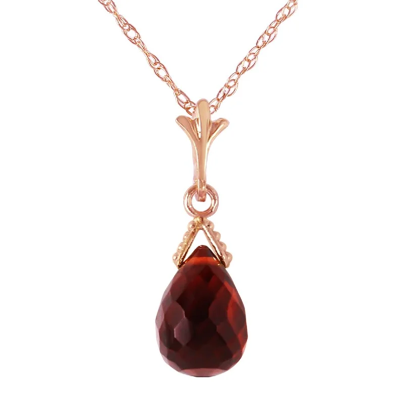 2.5 Carat 14K Solid Rose Gold Necklace Briolette Garnet