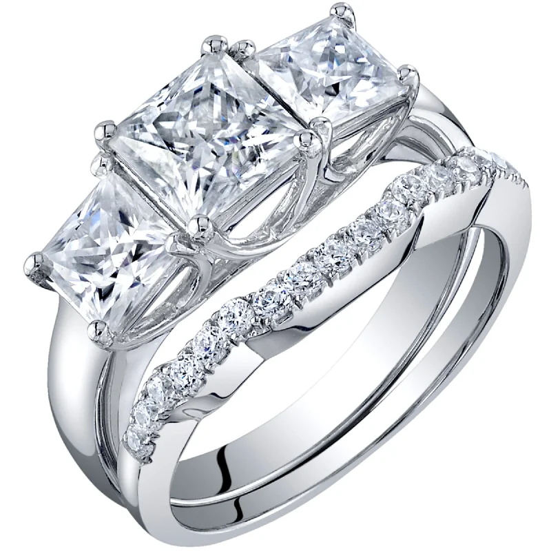 2.75 ct Moissanite Princess Cut Engagement Ring Wedding Band Bridal Set in Sterling Silver