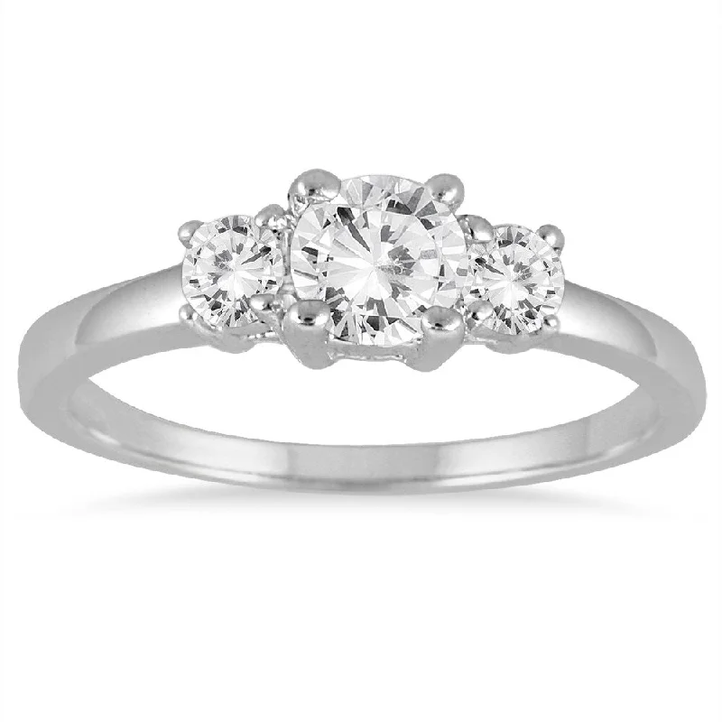 3/4 Carat TW Diamond Three Stone Engagement Ring in 14K White Gold