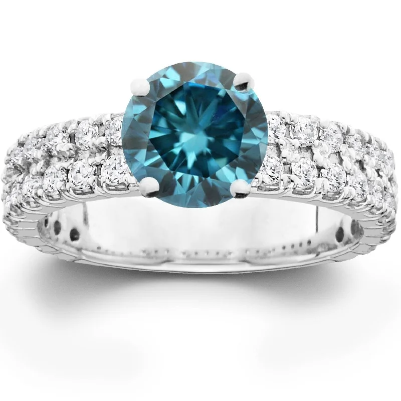 3.40CT Blue & White Diamond Engagement Ring White Gold