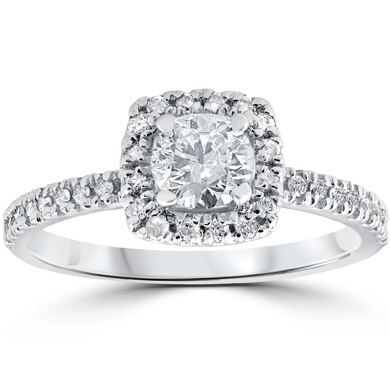 3/4ct Cushion Halo Diamond Engagement Ring White Gold