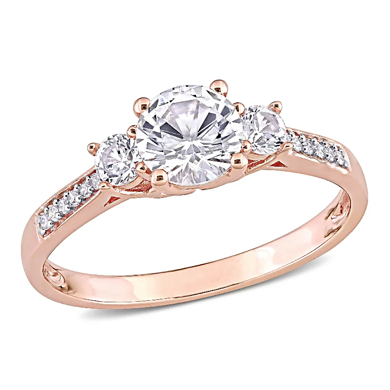 3-Stone Created White Sapphire and Diamond Engagement in 10k Rose Gold by Miadora