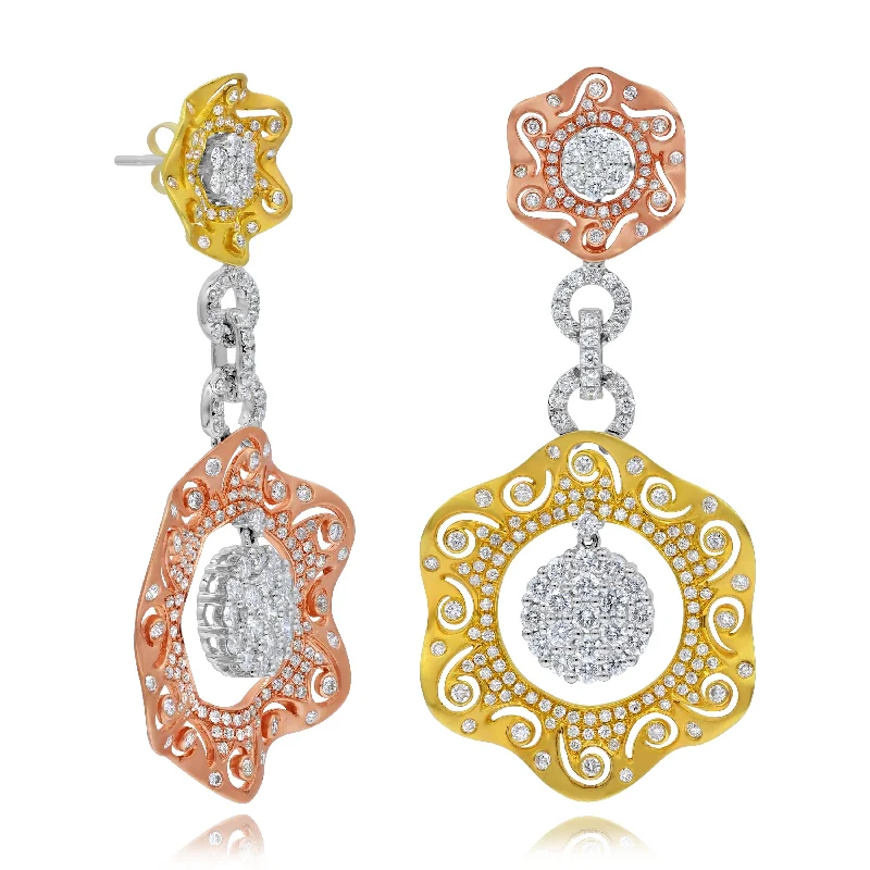 4.85ct Diamond Earrings set in 18KT White, Yellow, and Rose Gold / E8172