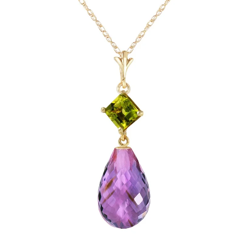 5.5 Carat 14K Solid Yellow Gold Necklace Peridot Purple Amethyst