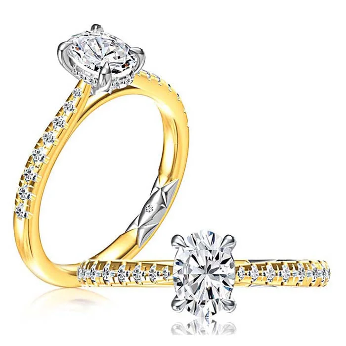 A. Jaffe Oval Engagement Ring Semi-Mounting in 14K Yellow and White Gold