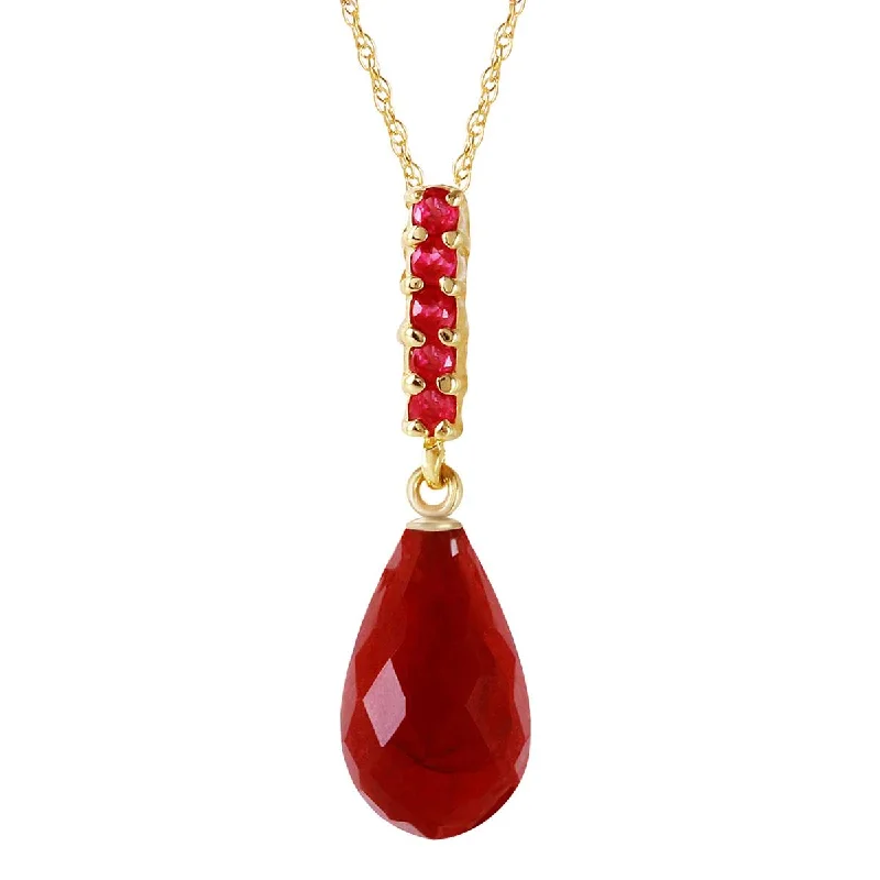 9 Carat 14K Solid Yellow Gold Necklace Briolette Drop Ruby