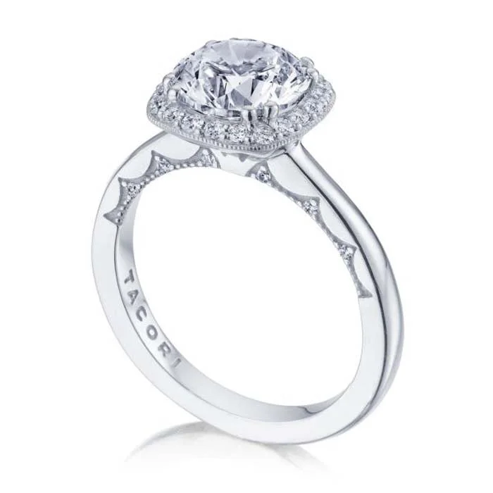 Tacori "Coastal Crescent" Cushion Bloom Engagement Ring Semi-Mounting in 14K White Gold